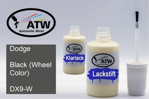 Dodge, Black (Wheel Color), DX9-W: 20ml Lackstift + 20ml Klarlack - Set, von ATW Autoteile West.